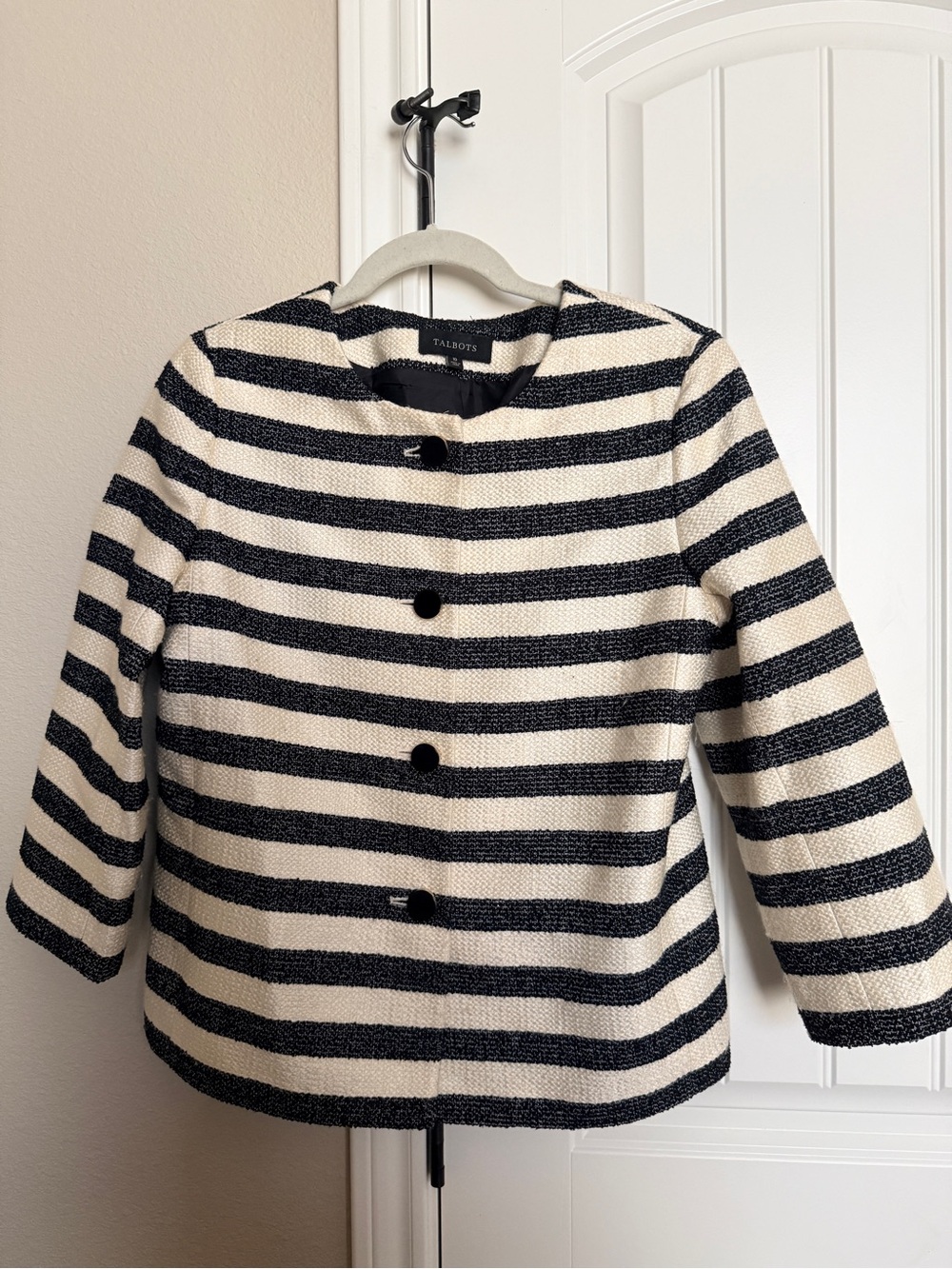 Talbots Black and Cream Striped Blazer Jacket